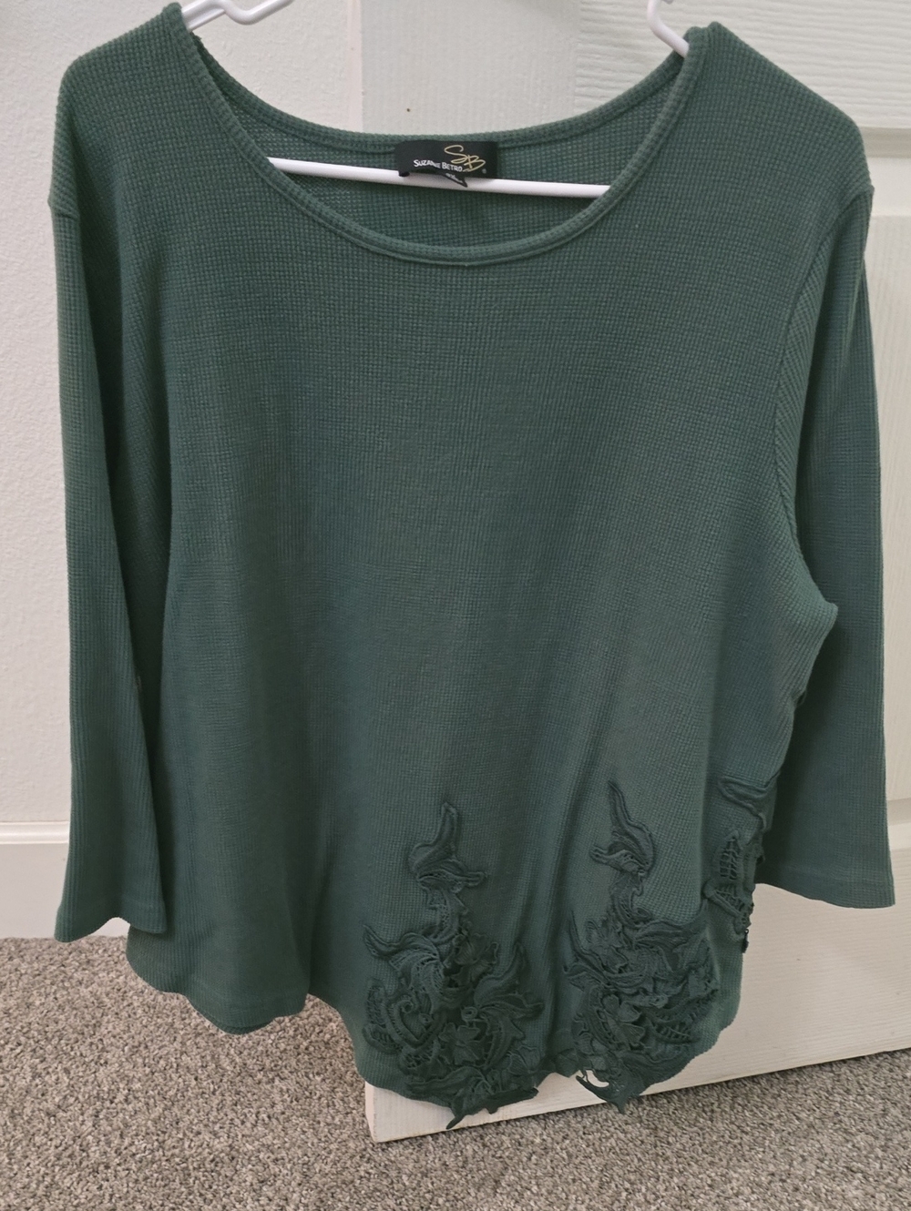 Soprano Deep Green Waffle Knit Embroidered Hem Tunic